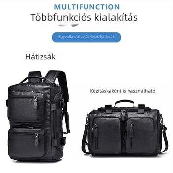 Férfiak számára készült, többfunkciós utazótáska: hátizsák, váll- és kereszttáska, kézitáska; PU nubuk bőr, vízálló; 20–35 L kapacitás; 16 hüvelykes laptop kompatibilis; poliészter belső