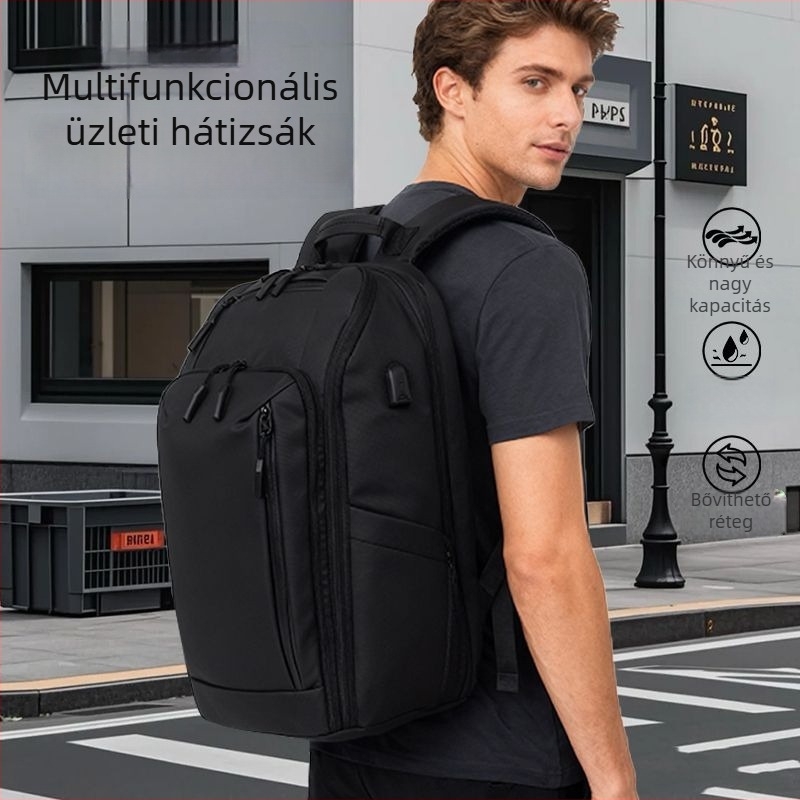 Kingslong többfunkciós üzleti hátizsák, bővíthető, vízálló; kompatibilis 16 hüvelykes laptophoz; Anyag: PU; Vállpánt rendszer: ívelt.