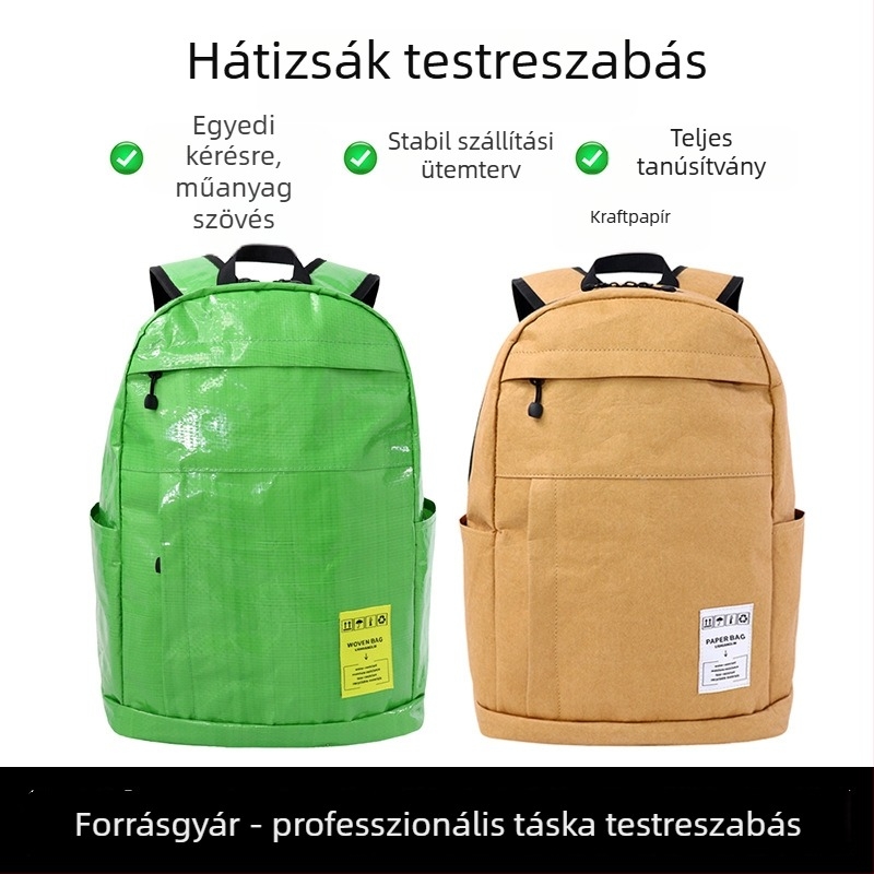 Hátizsák ökológiai műanyag szövésű és Kraft papír anyagból, minimalist stílus, kapacitás 20–35 L, helyet biztosít 15 hüvelykes laptop számára, ultrakönnyű görbült vállpántokkal