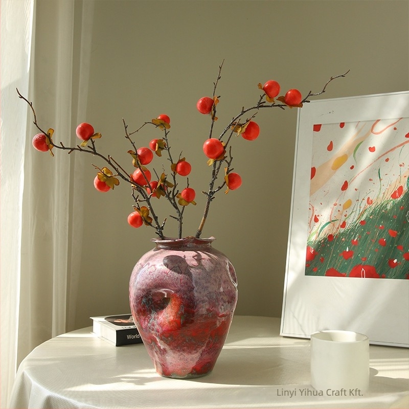 Művirág selyemből, 6 fejű vad persimmon, modern minimalista stílus, otthoni dekoráció