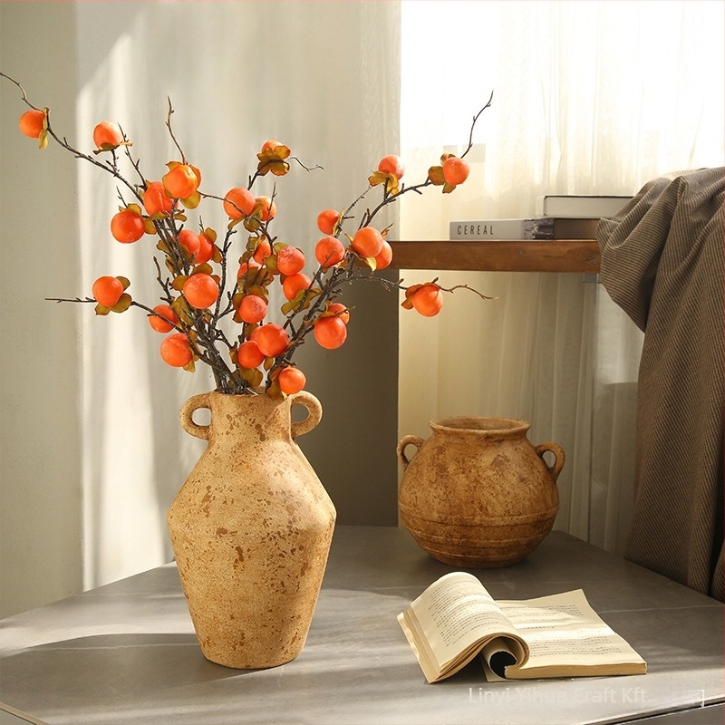 Művirág selyemből, 6 fejű vad persimmon, modern minimalista stílus, otthoni dekoráció