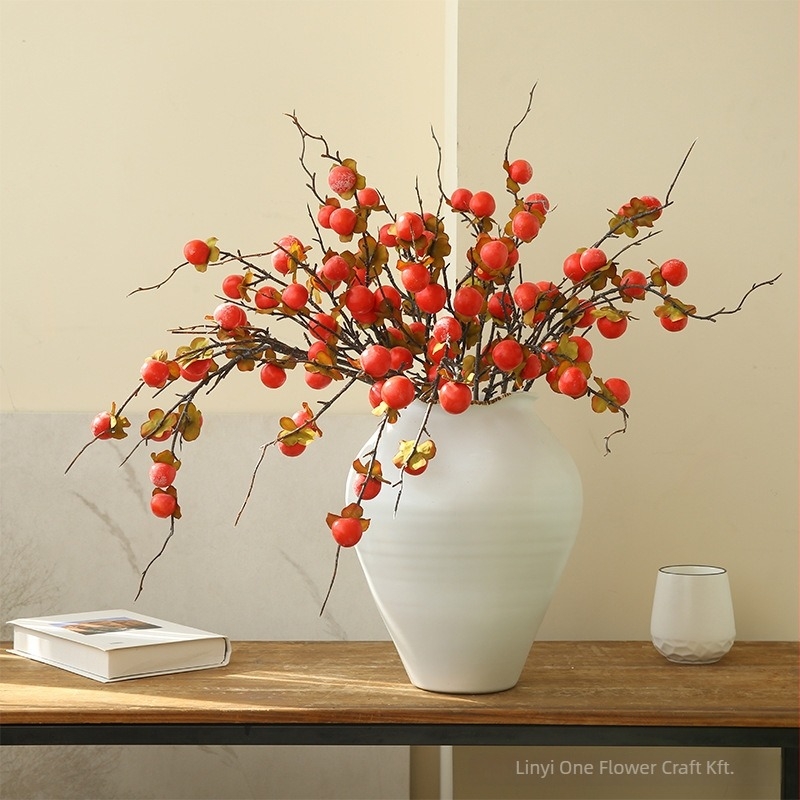 Művirág selyemből, 6 fejű vad persimmon, modern minimalista stílus, otthoni dekoráció