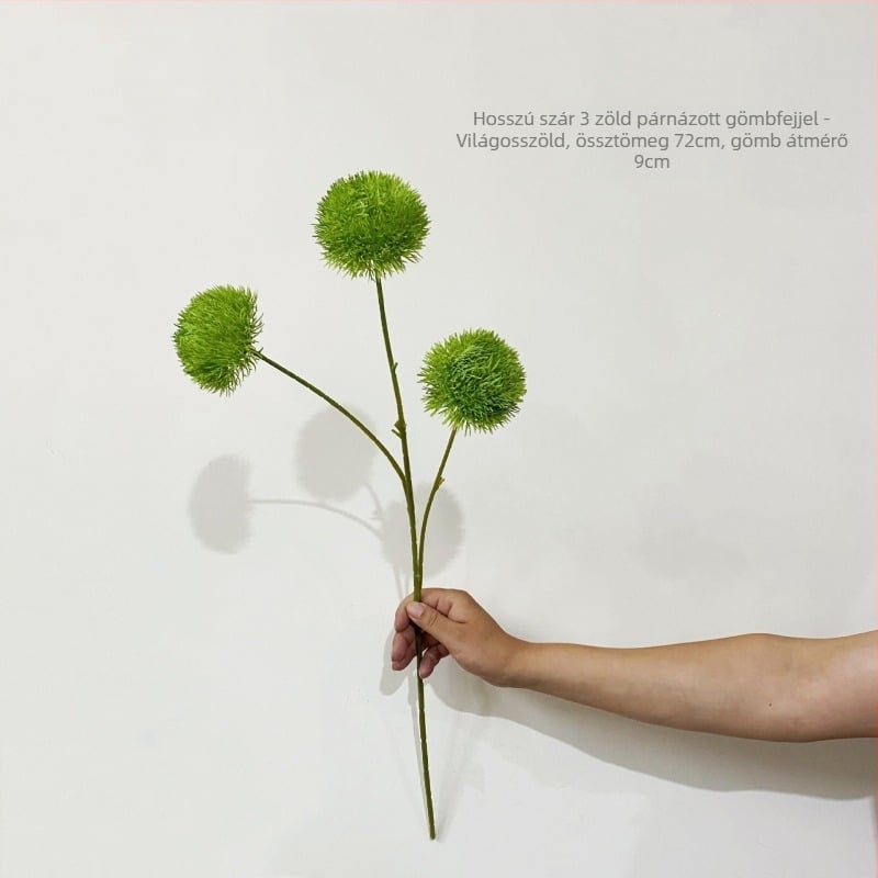 Mű zöld szegfű pom-pom stílusú, puha PVC, készítés: formázás, injektálás, öntés; esküvők, szabadtéri helyszínek, fotózás kellékei, otthoni díszítés