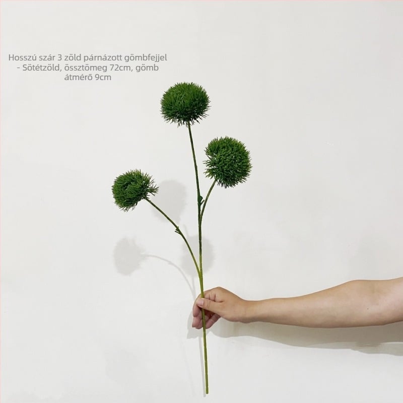 Mű zöld szegfű pom-pom stílusú, puha PVC, készítés: formázás, injektálás, öntés; esküvők, szabadtéri helyszínek, fotózás kellékei, otthoni díszítés