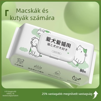 Háziállatok nedves törlőkendői macskáknak és kutyáknak – öblítés nélkül, 80 db