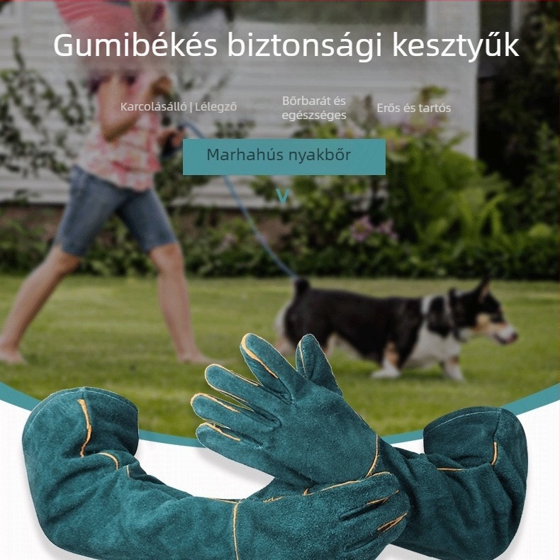 Kutyatraining kesztyű marhabőrből – hosszú, vastag, harapás és karmolás elleni védelem
