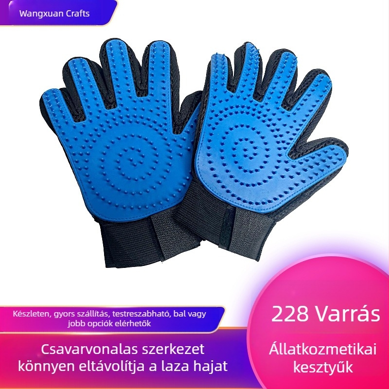 Wang Yi Kisállatápoló kesztyű kutyák fürdetésére és masszírozására — 228 tű a szőr eltávolításához, hálós anyag + TPR, 200 darabos csomag