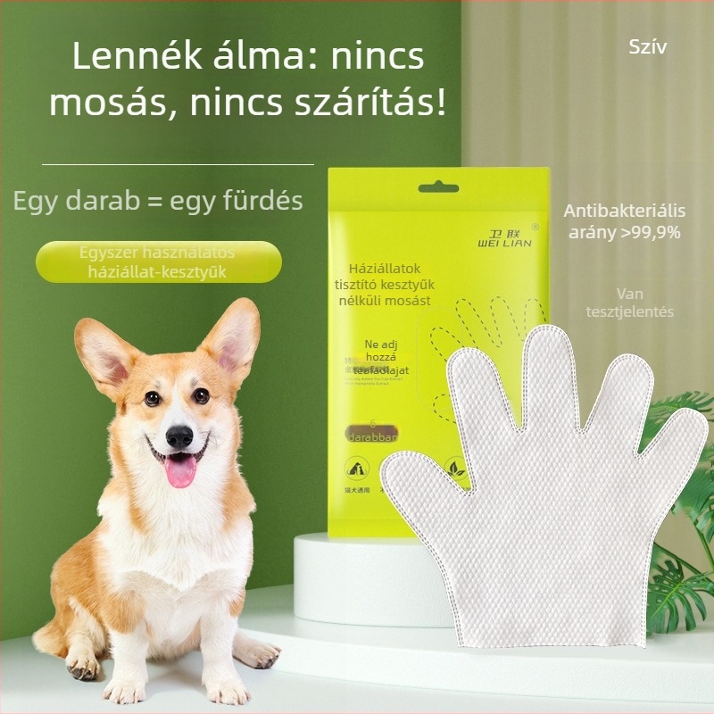 Weilian Egyszer használatos háziállat tisztító kesztyűk – kutyáknak és cicáknak, spunlace anyag, illat: Clear Tea Light, 6 db/csomag, 48 csomag/doboz