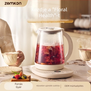 Zemkon Health Pot – Többfunkciós, állandó hőmérsékletű üvegkanna, boroszilikát üvegtest, 1,8 L, 800 W, 220 V, érintéses vezérlés