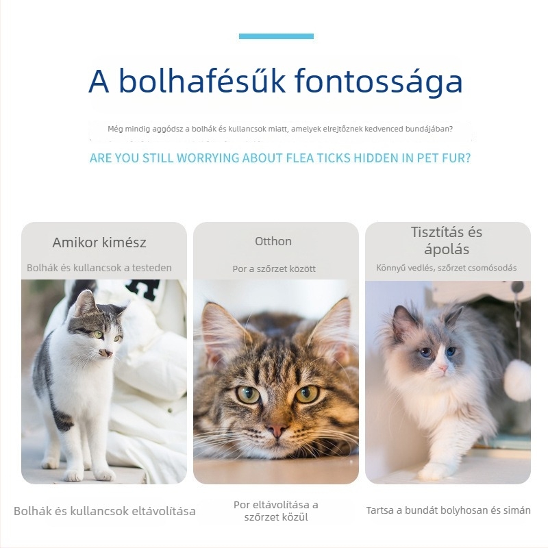 Bolha elleni fésű háziállatok számára (kutyák és macskák) – finom fogú fésű bolha- és tetű eltávolítására