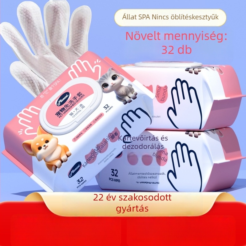 Kutya fürdetés nélküli kesztyűk – nemszövött anyag, szőrzetápolás, 32 db, Márka Wonderful Posture