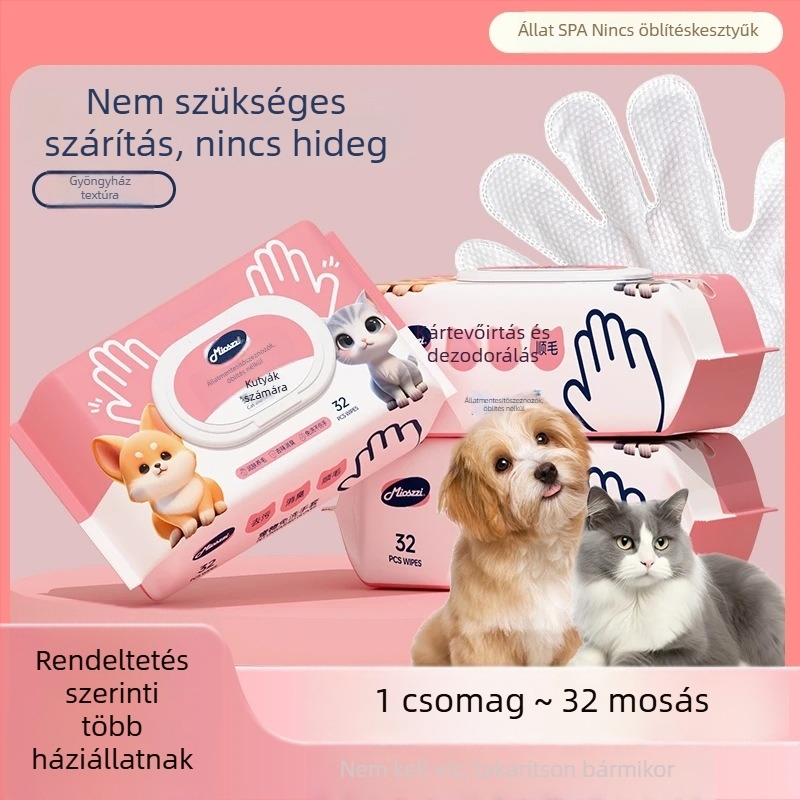 Kutya fürdetés nélküli kesztyűk – nemszövött anyag, szőrzetápolás, 32 db, Márka Wonderful Posture