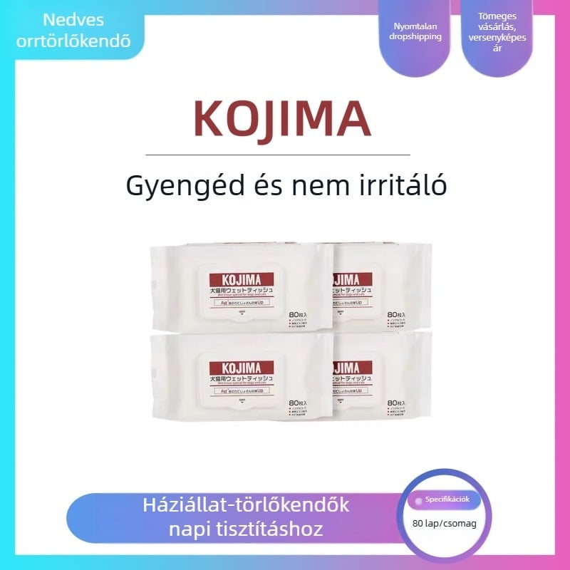KOJIMA Állati tisztító nedves törlőkendők ezüstionos aloe formulával, kutyáknak és macskáknak – könnyezésnyomokat tisztító kendők, egyszer használatos kesztyűk