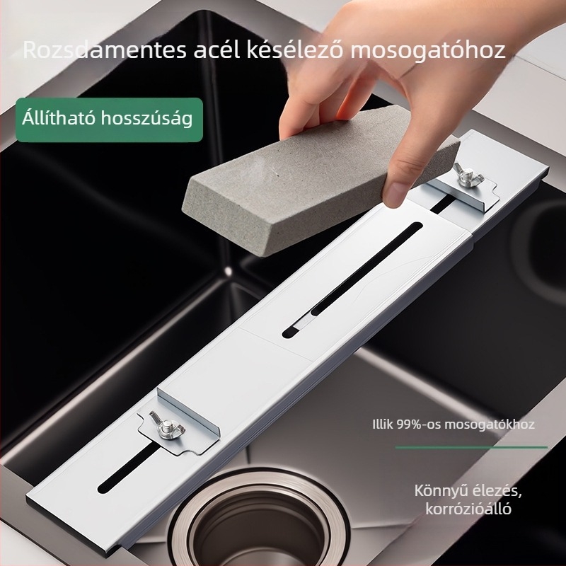 Otthoni konyhai késélező kő tartó, állítható és kinyújtható mosogatótálhoz; Anyag: homok és kavics; Funkció: kétoldalú élezés; Márka: Count the Treasures; Importált: Nem