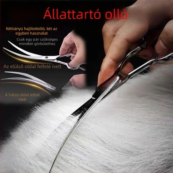 Állatgondozó ollók készlet: egyenes és íves pengével kutya szőrzetének vágásához