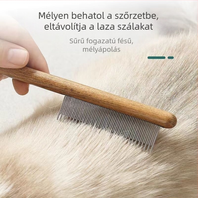 Barátságos fa macskaápoló fésű hosszú szőrű macskáknak — kifésülés, szőrhullás csökkentése, finom fogú tűk