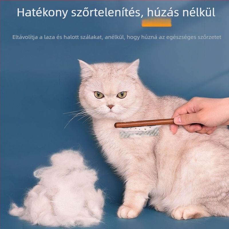 Barátságos fa macskaápoló fésű hosszú szőrű macskáknak — kifésülés, szőrhullás csökkentése, finom fogú tűk