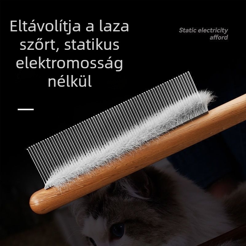 Barátságos fa macskaápoló fésű hosszú szőrű macskáknak — kifésülés, szőrhullás csökkentése, finom fogú tűk