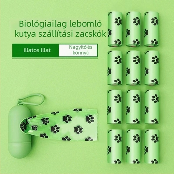 Háziállatok ürülékére szolgáló zacskók lapáttal, biológiailag lebomló, vastagított kivitel, sík szájnyílással, kutya- és macska ürülékhez