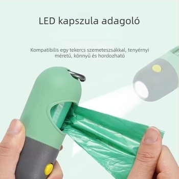 Kapszula formájú kutyapisz adagoló, biológiailag lebomló ürítéshez használható eszköz és vastagított zacskók, műanyag kisállat-kiegészítők.