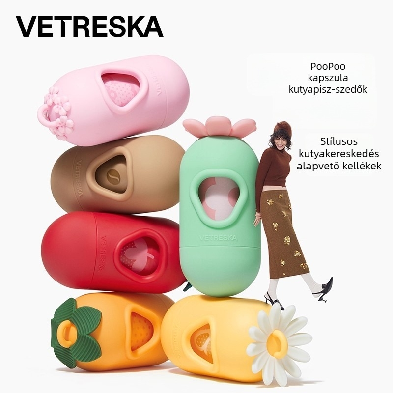 Kutyapisz-eltávolító készlet zacskó- és lapát adagolóval – hordozható, vastagított zacskókkal