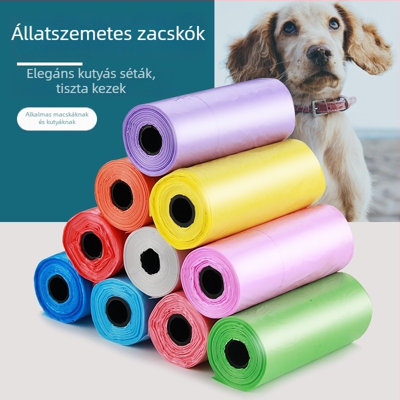 Kutyák és macskák ürülékének egyszer használatos zacskói, tekercses típus, PE anyag, normál vastagság
