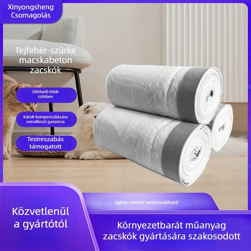 Egyszer használatos macskaalmotálca zsák húzózsinórral, vastag LDPE