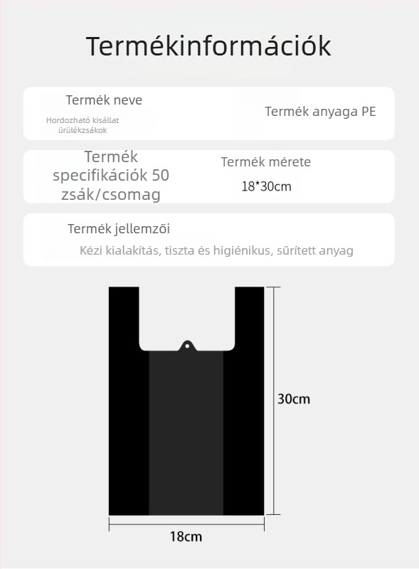 Sűrített fekete mellény-stílusú kisállatürülék-zacskók, asztali és autóba szerelhető, hordozható