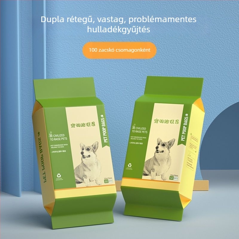 Biológiailag lebomló kétoldalú egyszer használatos kisállat ürülék zacskók szedőeszközzel