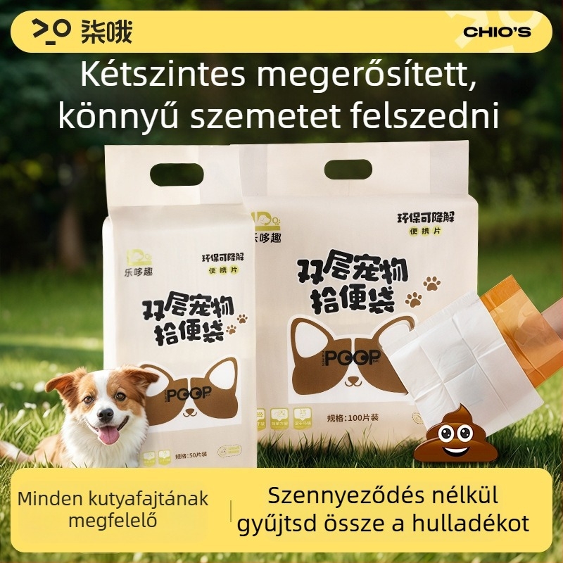Kutyapiszák, dupla rétegű, vastag, nem szőtt anyagból, lapos szájú, egyszer használatos