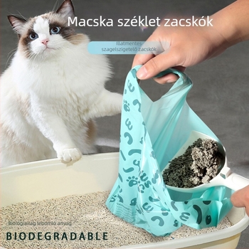 Macska ürülék zacskó mellény, pawsholic, keményítő-alapú + HDPE, vastagított, színes dobozos csomagolás