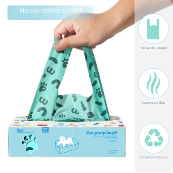 Macska ürülék zacskó mellény, pawsholic, keményítő-alapú + HDPE, vastagított, színes dobozos csomagolás