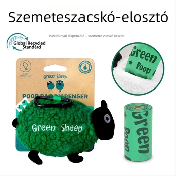 Kutyapisit zacskó adagoló bárány alakú, kültéri használatra, plüss anyagból, kampóval, folyamatos tekercs, 48 zacskó a csomagban