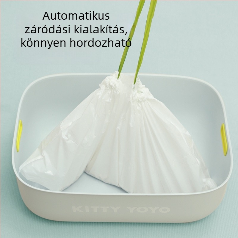 Egyszer használatos macskaalom-tál liner, kötős zsinórral, műanyag