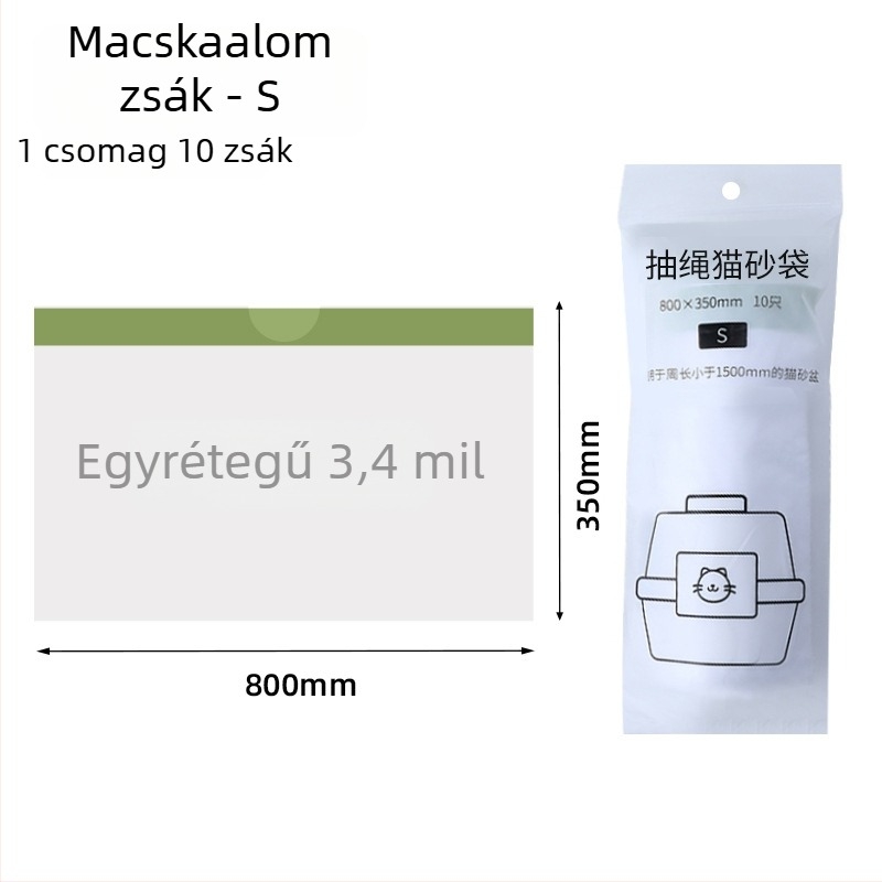 Egyszer használatos macskaalom-tál liner, kötős zsinórral, műanyag