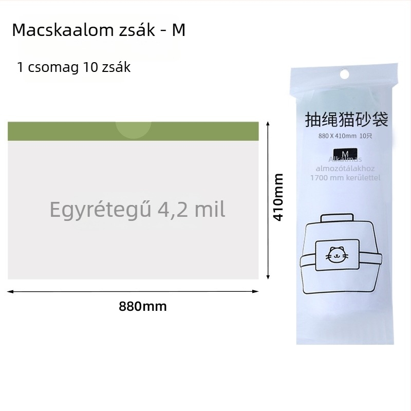 Egyszer használatos macskaalom-tál liner, kötős zsinórral, műanyag