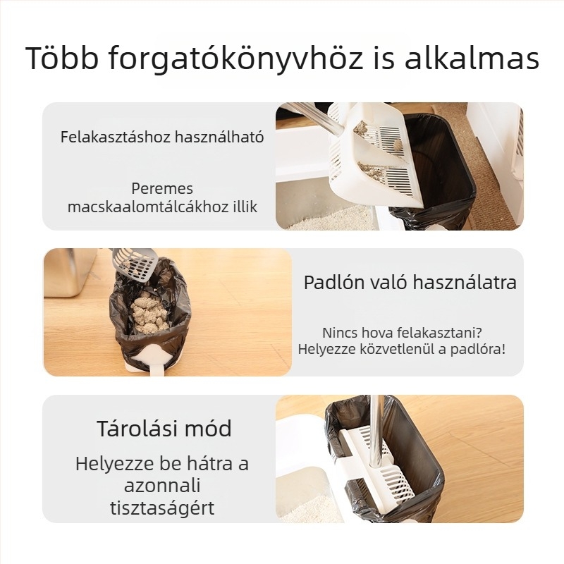 Rozsdamentes acélból készített macskaalom-kanál hosszú nyéllel; fém macskaalom-kanál tofu-alomhoz és ürülékhez