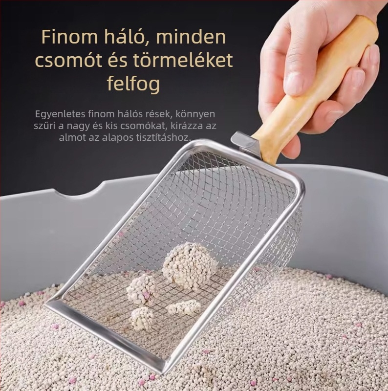 Fém finom hálós macskaalom-szedő, rozsdamentes acélból, macskák és kisállatok számára.