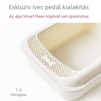 Nagy, nyitott macskaalomtál kanállal és masni alakú pedállal