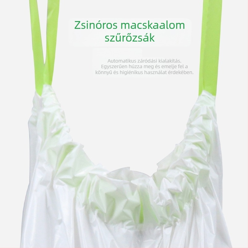 Vastagított macskaalom-hulladék zacskó szűrővel, automatikus zárózsinórral, lapát nélkül