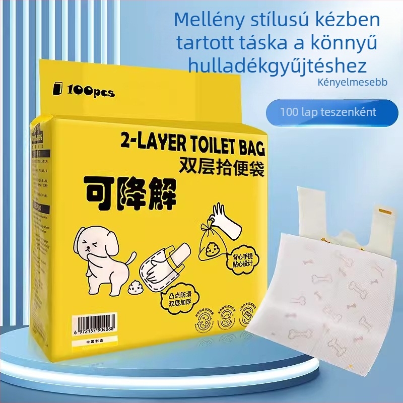 Kutyapisziszákok, kétszeres rétegű, egyszer használatos, sétáltatásokhoz, vastagított, vízoldható műanyag papírból