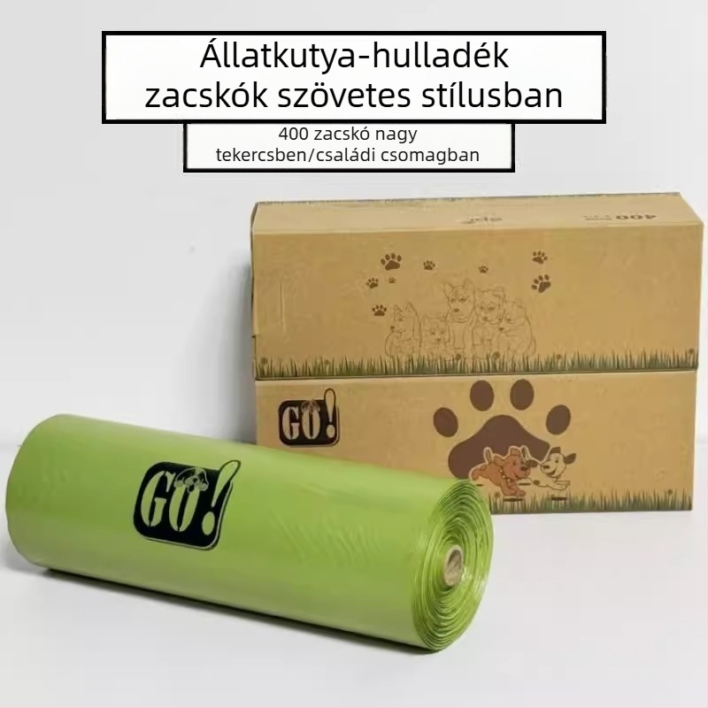 Egyszer használatos kutyaürülék zacskók folyamatos tekercsben, biológiailag lebomló, EPI+PE anyag, vastagított