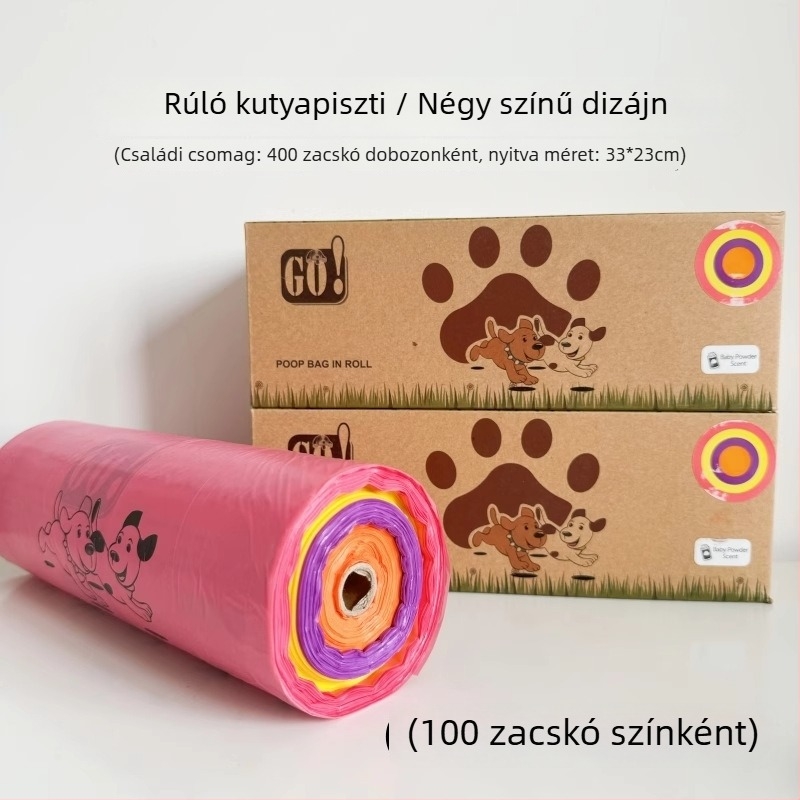 Egyszer használatos kutyaürülék zacskók folyamatos tekercsben, biológiailag lebomló, EPI+PE anyag, vastagított