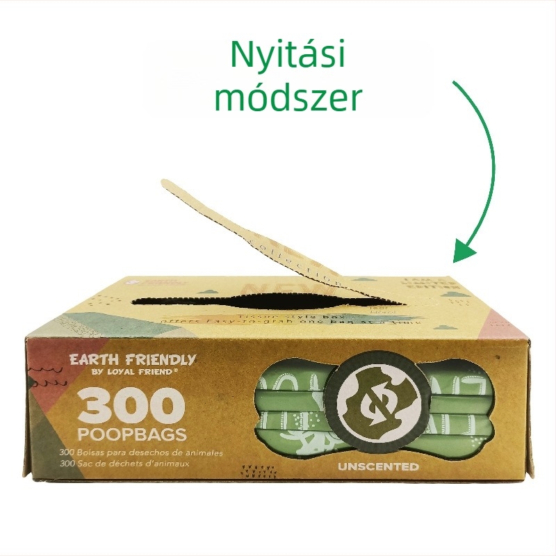 Biodegradable kutyapisak, sík szájú típus, megvastagított EPI+HDPE, 300 darab (magáncímke készítésére alkalmas)