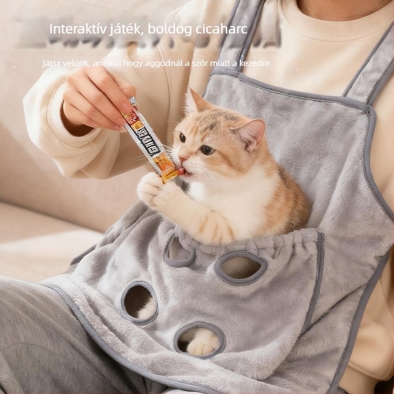 AMOOR Vastag macskaápoló kötény — flanel, mellvédelmi rész, nem tapad a szőrre, karcolás- és harapásálló
