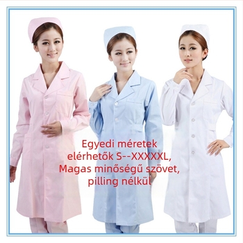 Női orvosi köpeny, laboratóriumi egyenruha, nedvességelvezető pamut anyag, hosszú ujjú, kerek nyak