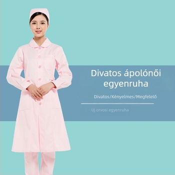 Uniszex orvosi köpeny hosszú ujjú, kerek nyakú, hímzett részlettel, 90% poliészter anyag