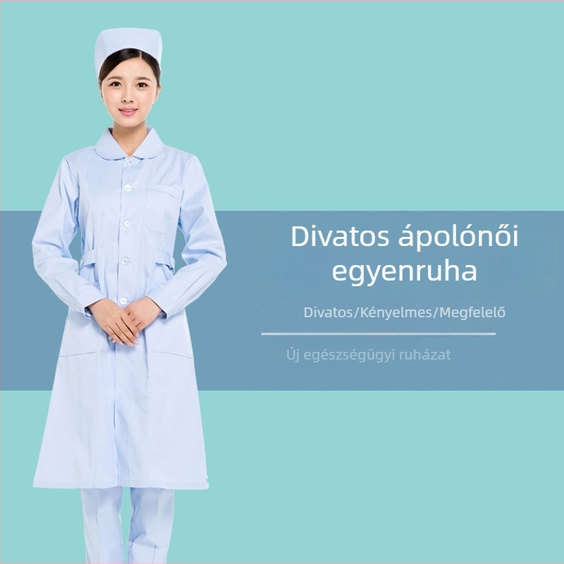 Uniszex orvosi köpeny hosszú ujjú, kerek nyakú, hímzett részlettel, 90% poliészter anyag