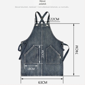 Konyhai kötény, ujjatlan, szennyeződés elleni, mosott denim