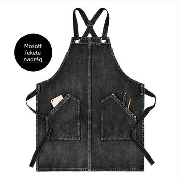 Konyhai kötény, ujjatlan, szennyeződés elleni, mosott denim